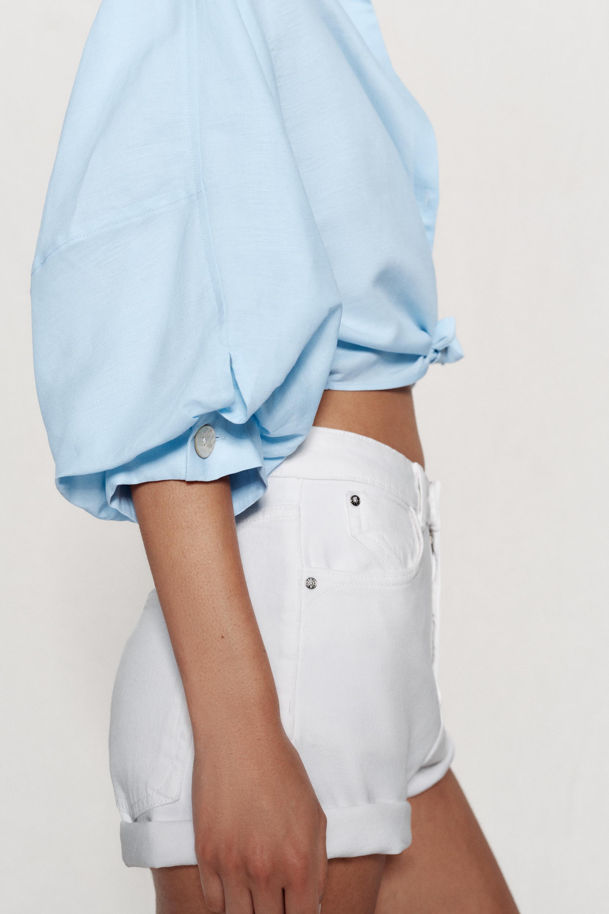 LINEN BLEND BALLOON SLEEVE SHIRT